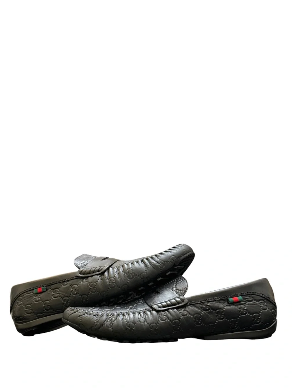 GUCCI - ALL BLACK LEATHER GG EMBOSSED GUCCISSIMA “SAN MARINO” LOAFERS